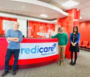 ICAM on-site visit at RediCare Medical Centre. From left: Kevin Swift (Asthma Australia), Dr Sohel Rahman (GP, Redicare) and Rachel Vorlander (SaferCare Victoria)